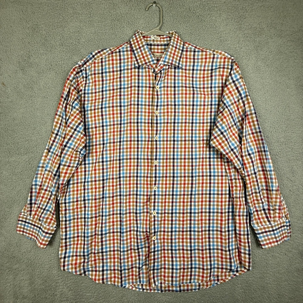 Peter Millar Mens XXLarge Plaid Long Sleeve Button Down Shirt 100% Cotton‎